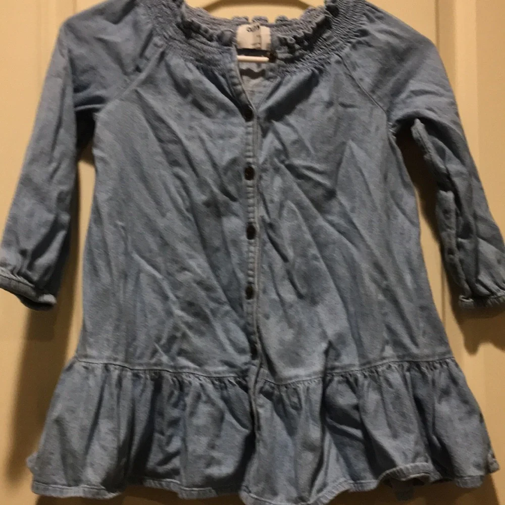 Old Navy girls Denim button front elastic neck tunic/dress ruffle hem size 5T